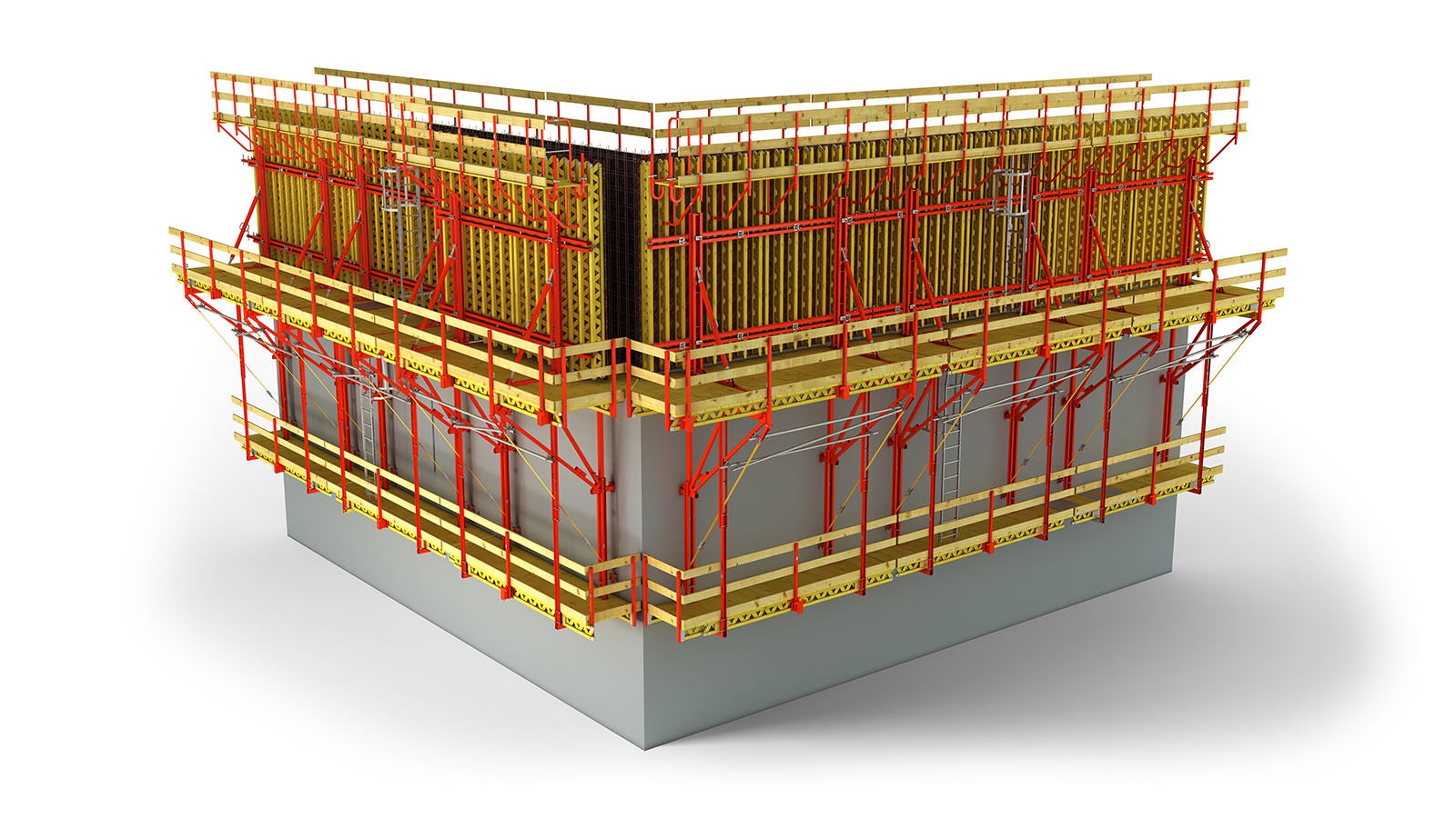 The CB climbing system provides safe working conditions with wall formwork at all heights.<br/>