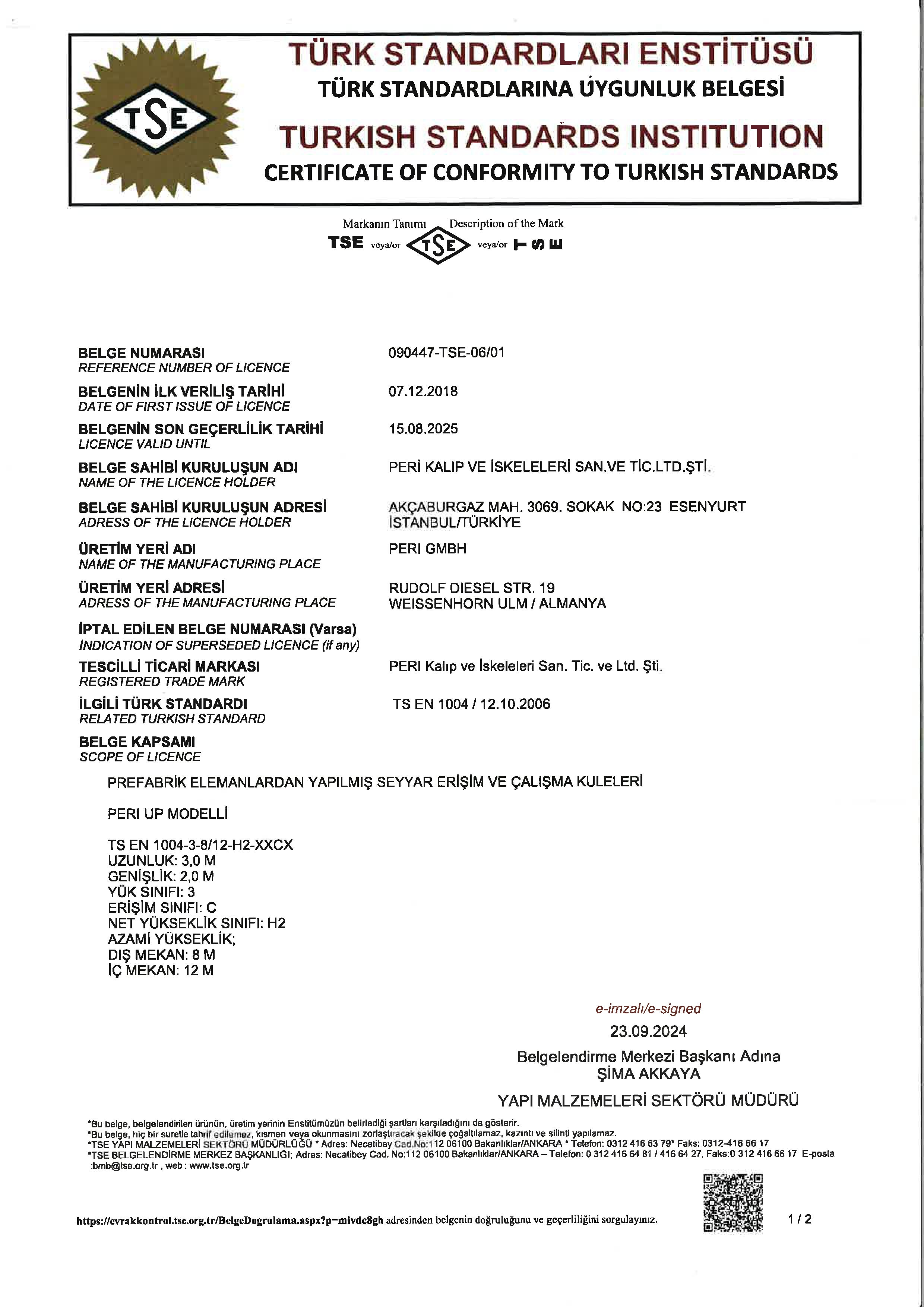 TS EN 1004 Mobil İskeleler Belgesi