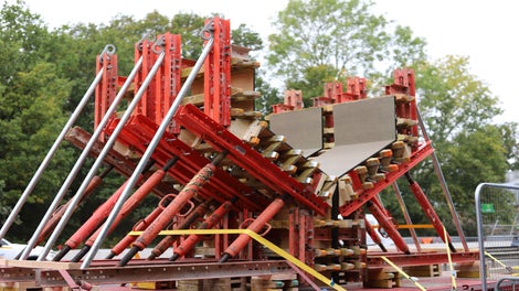 Custom timber formwork fabricated by PERI UK for the unique piers of the Old Cock Footbridge, delivering a precise and high-quality reconstruction solution.