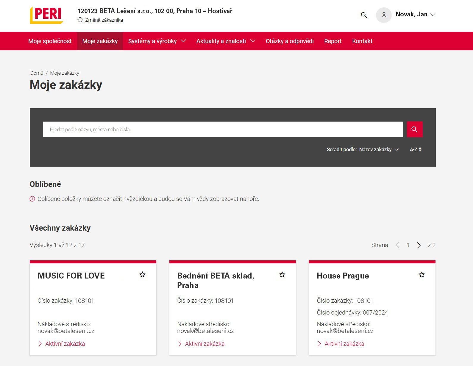 Moje zakázky myPERI