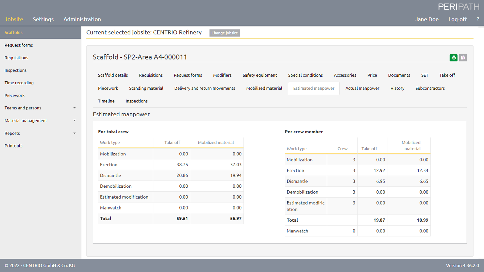 Verifiable effort forecast and efficient tracking of material and personnel at a glance.