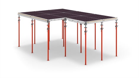 Cuando se trata de encofrar sus losas con ALPHADECK, solo necesita tres componentes: panel, cabezal de caida y apuntalamiento.<br/>