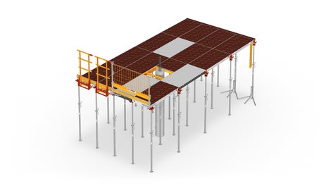 The multifunctional, aluminium and polymer-based SKYMAX slab formwork system offers a wide range of adaptable combination options.