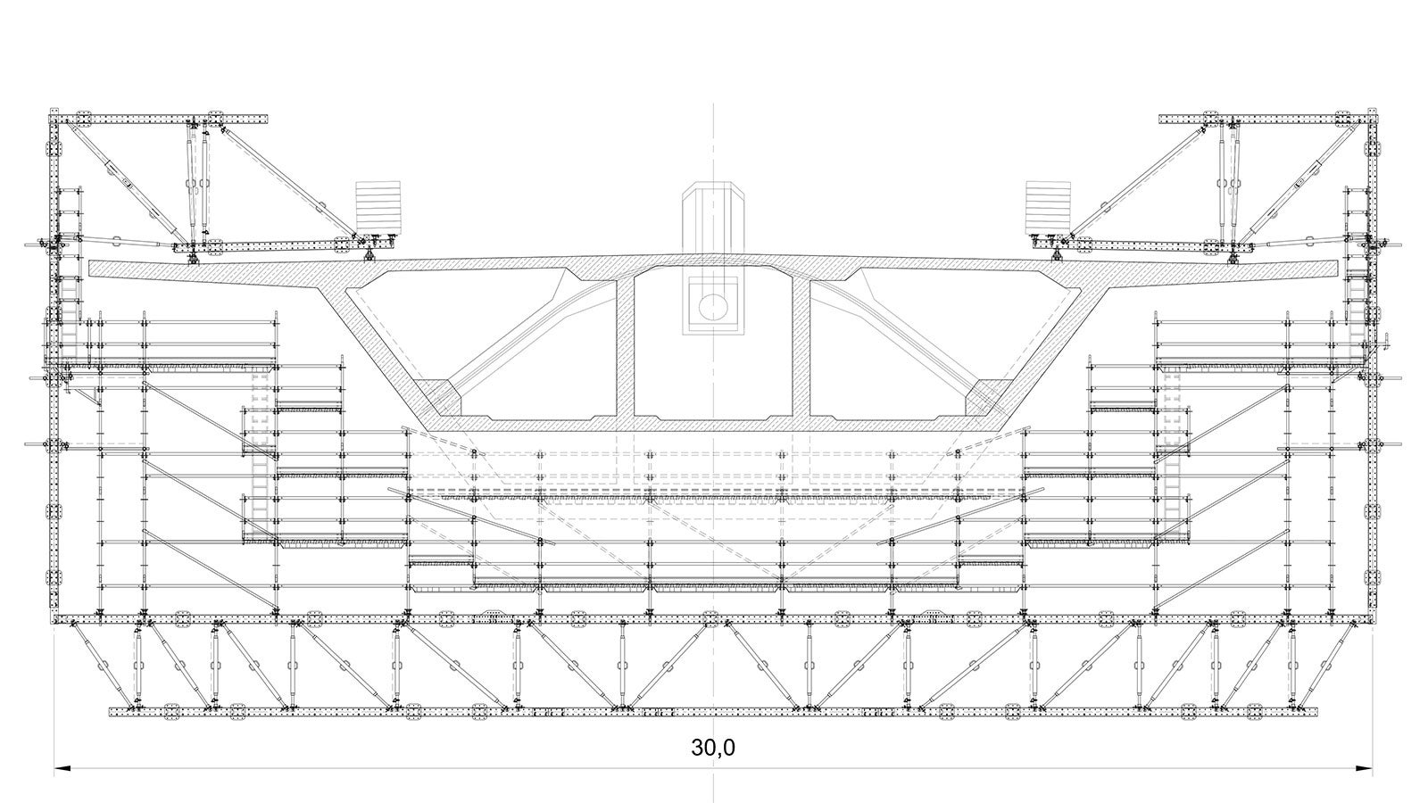 Przekrój poprzeczny wózka rusztowaniowego