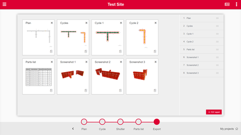 Export: The user can choose which information to export from PERI QuickSolve.