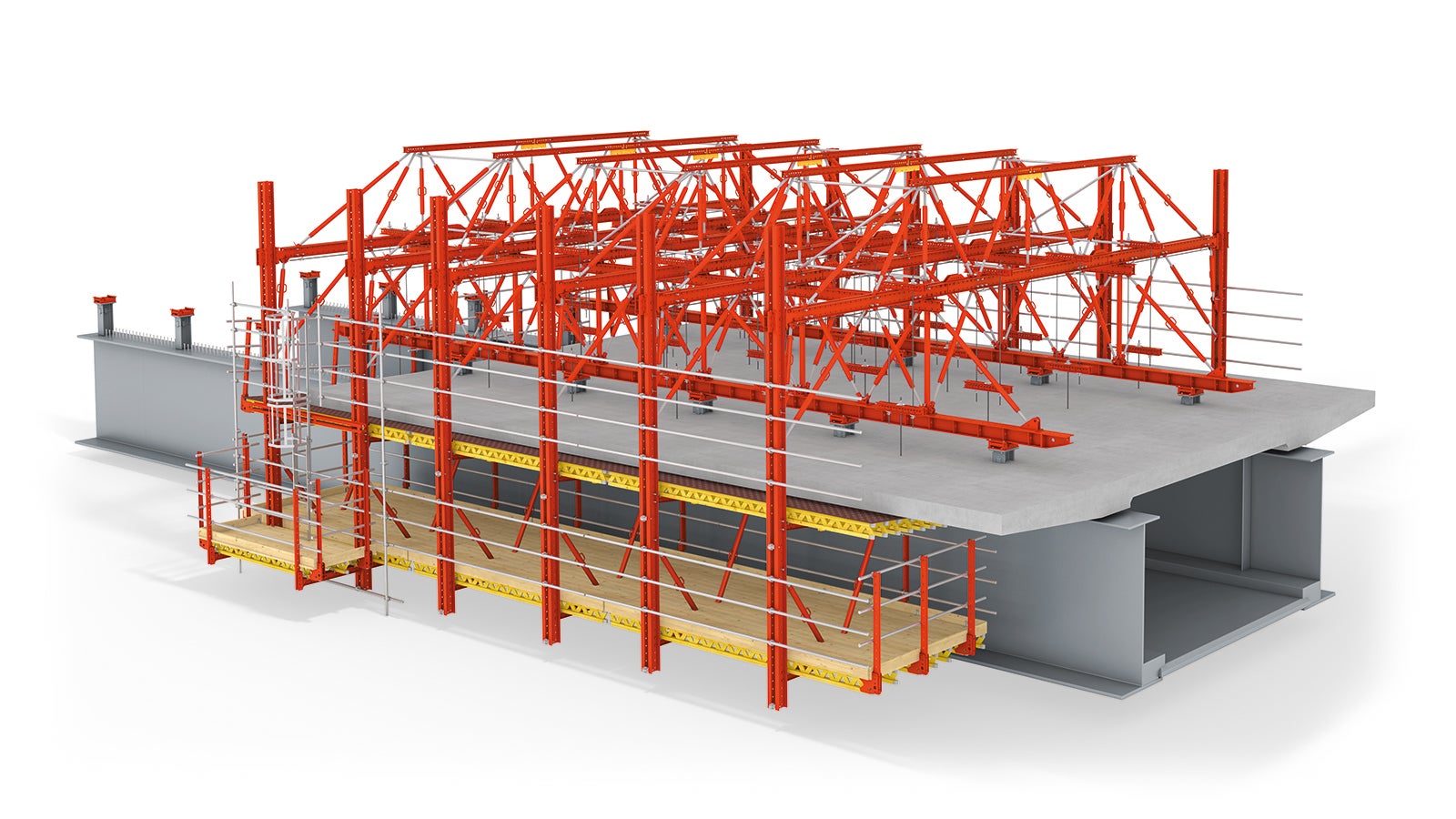 Formwork carriage used on the steel substructure for the construction of carriageway slabs