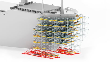 Конструкции монтируются в виде стандартных вышек-тур, либо имеют сложный конструктив с применением опалубочных систем и специально разработанных для проекта элементов. 