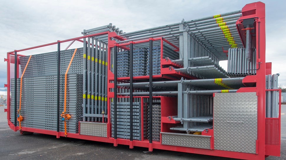 System mit integrierter Transportsicherung und ohne Staplereinsatz - Sie kommen immer direkt an die jeweils benötigte Bauteilgruppe. 