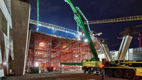 Esimese 36 m pikkuse etapi betoneerimine võttis rohkem kui 16 tundi.<br/>(Foto: PERI SE)<br/>