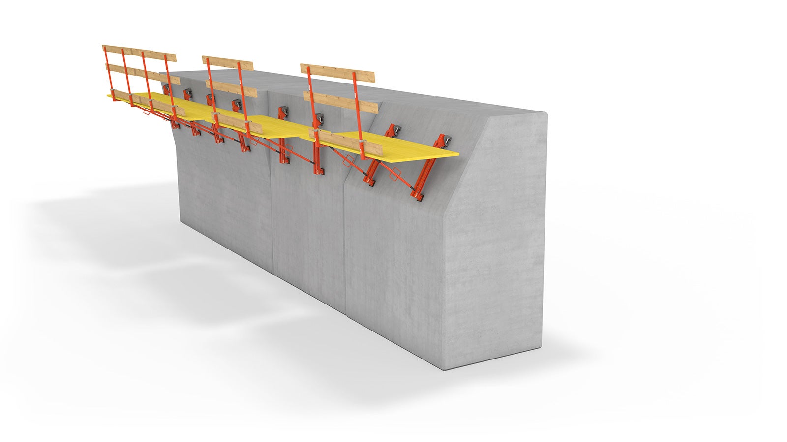 The lightweight VGK Work Platforms allow use on walls sloping both forwards and backwards, making them ideally suited for projects with complex geometries. The platforms are available in three different widths to meet a wide range of requirements.
