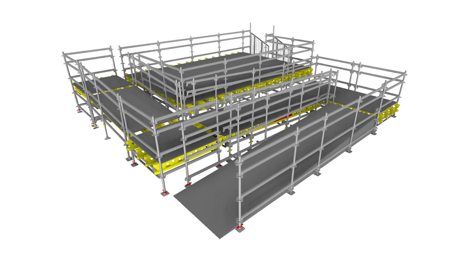 Подиум для маломобильных групп населения размером 7,5 х 7 м имеет одну особенность: пандус, который одновременно компактный в плане и соответствует допустимым уклонам.