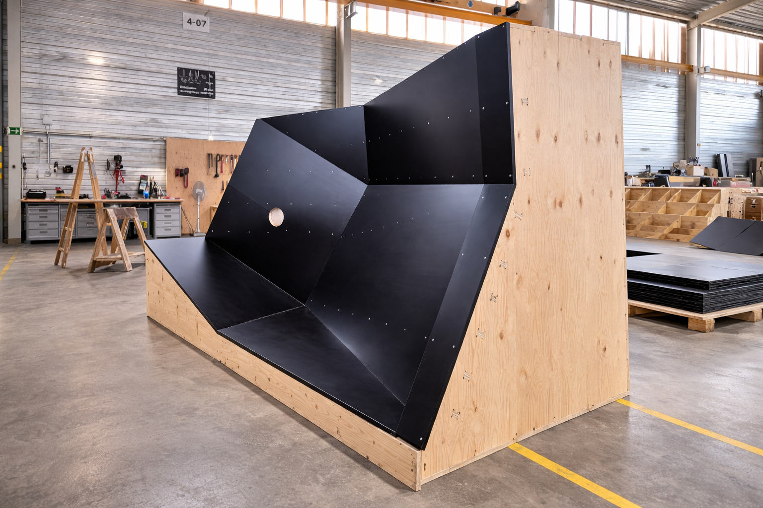 Precision-milled plywood void former produced using AI-driven CNC fabrication ready for delivery to site.