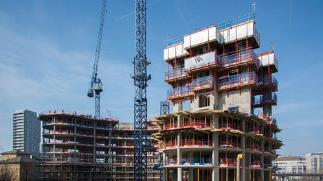 Overall view of construction project showing the different PERI systems used on New Providence Wharf