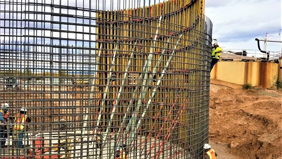 Each tank has an inside diameter of 55‘, with 18“ thick walls that are 34‘ tall.