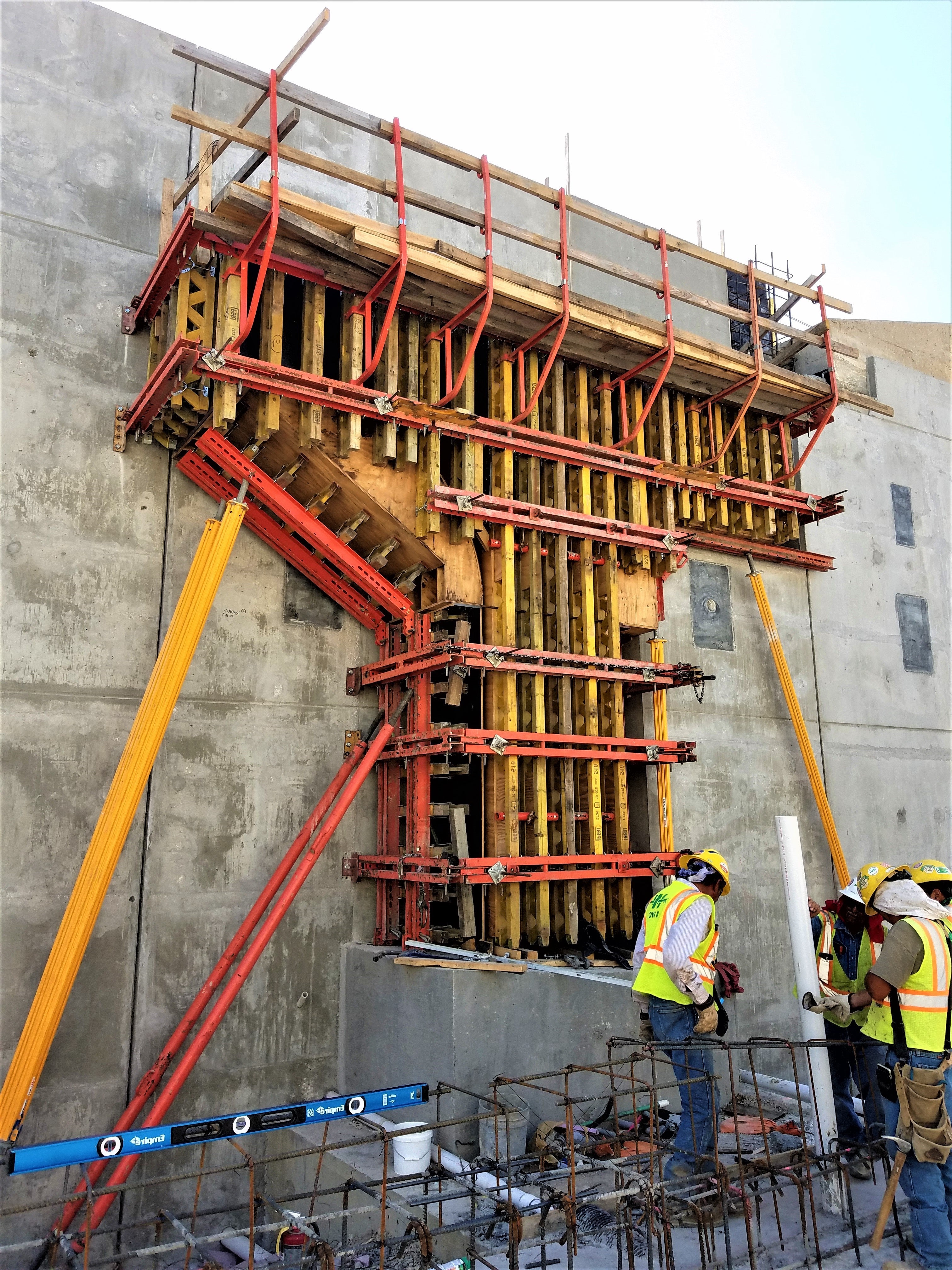 Two canopy supports are being formed with VARIO and custom formliners
