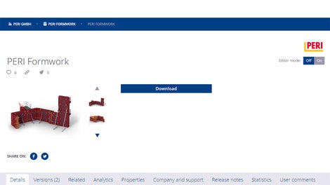 Tous les éléments de construction contenus dans le paquet de données sont dotés des métadonnées correspondantes et permettent une réutilisation liée au BIM dans le processus de construction. Le client PERI bénéficie ainsi de la transparence nécessaire pour utiliser ses éléments de construction le plus efficacement possible.