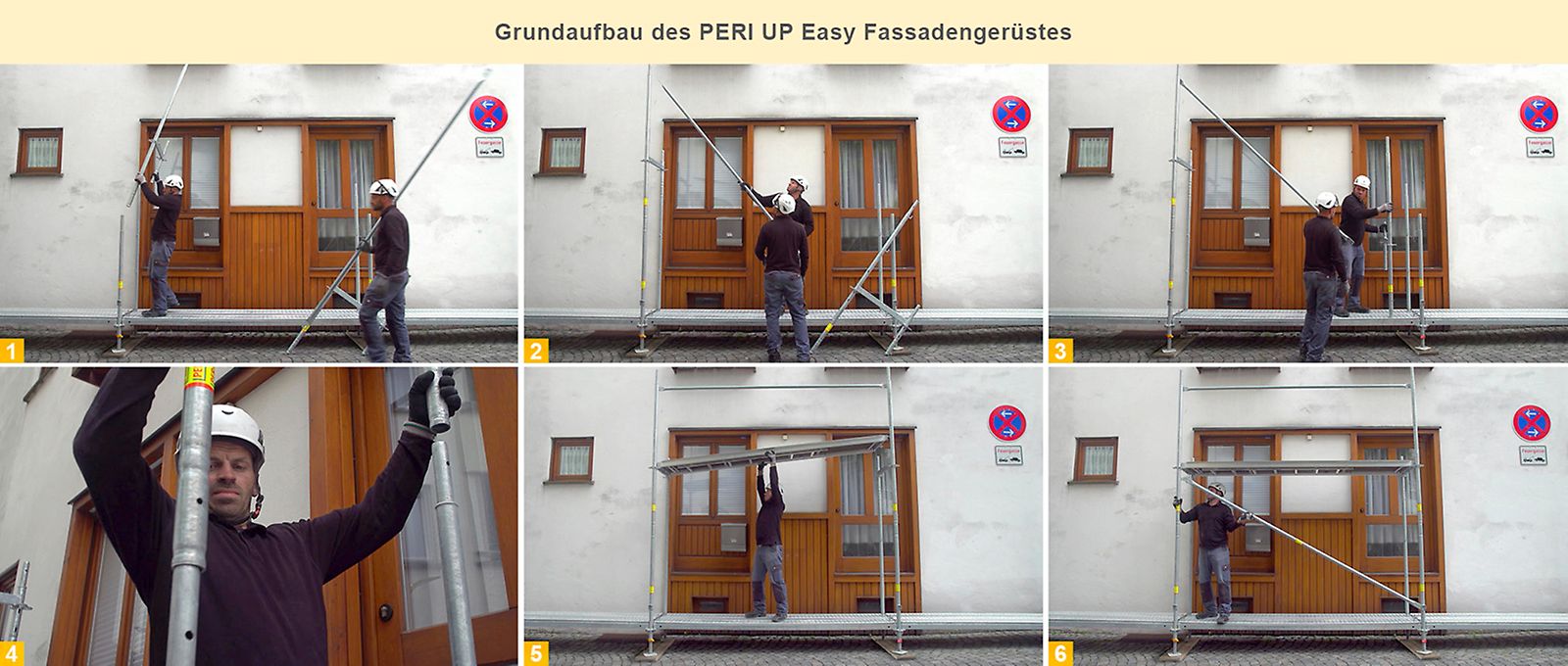 Darstellung des Grundaufbaus des PERI Up Easy Fassadengerüstes
