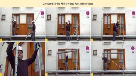 Darstellung des Grundaufbaus des PERI Up Easy Fassadengerüstes
