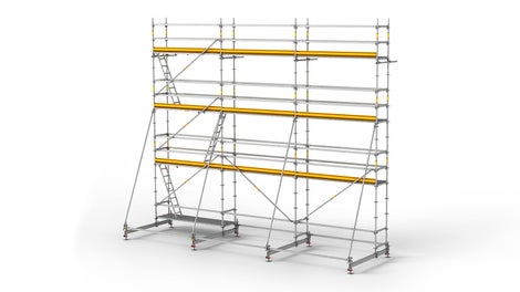 The PERI UP Rosett R scaffold system is a modular reinforcement scaffold for efficient work.<br/>