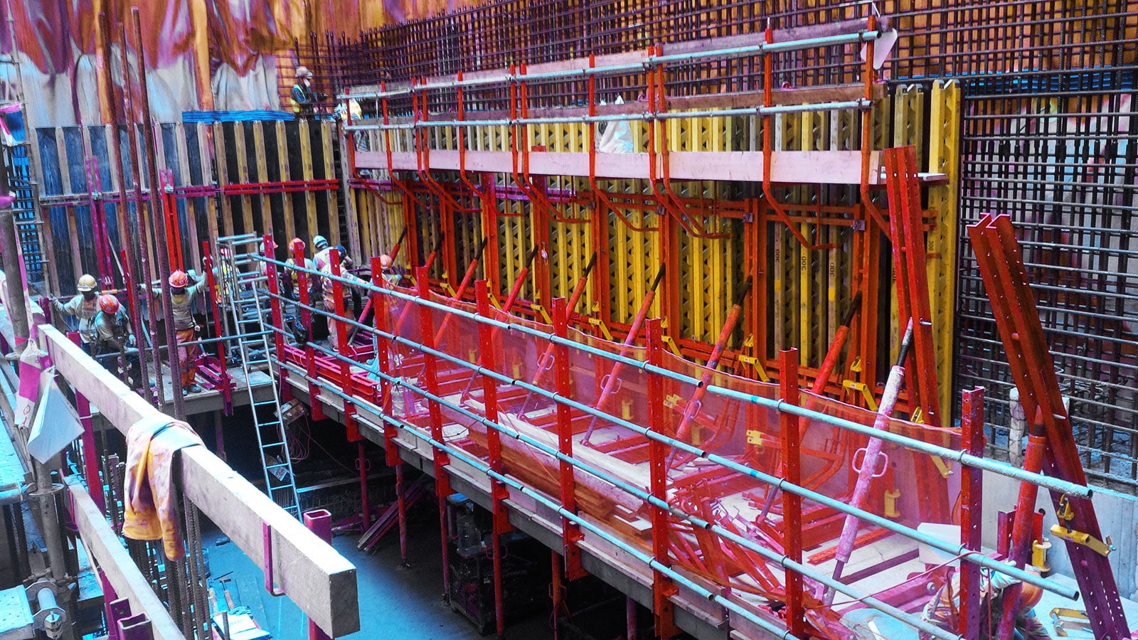 Part of the single-sided climbing formwork system to the shaft lining.