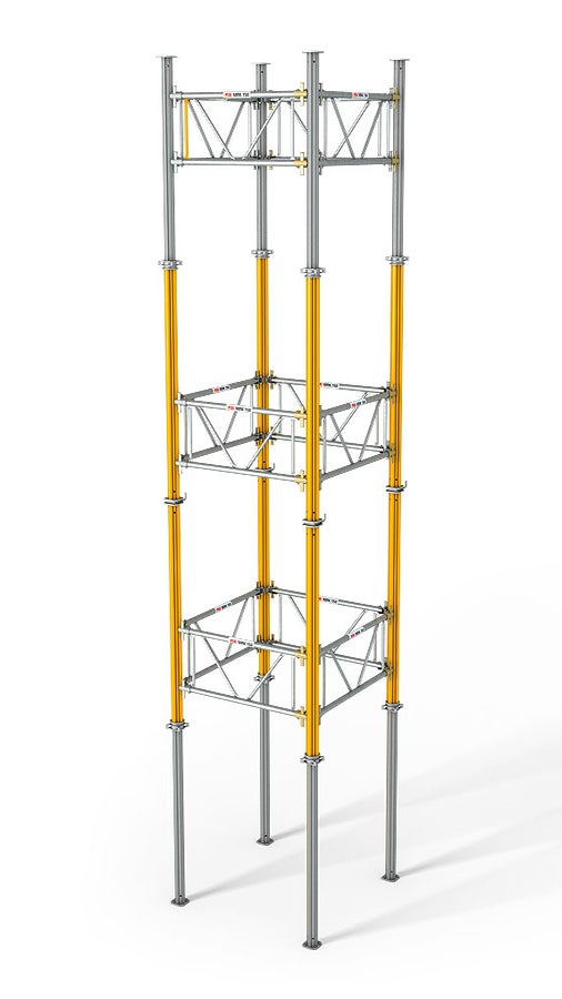 MULTIPROP ramovi povezuju pomoću pričvrsnog klina, formirajući na taj način tornjeve. Pričvršćivanje je moguće kako na unutrašnju, tako i na spoljašnju cev bez promene osnove.<br/>