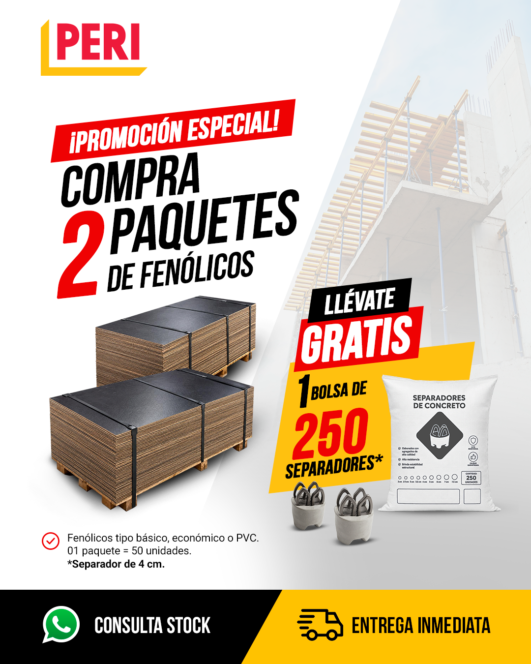 Promoción 2 paquetes de tableros gna una bolsa de 250 separadores de concreto