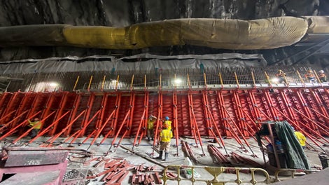 The tunnel was poured in 4 stages, including the base slab, the walls in two stages, and the top slab