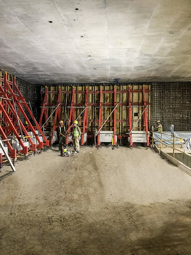 A neatly arranged SB Brace Frame with VARIO that has wheels on are seen here on site.