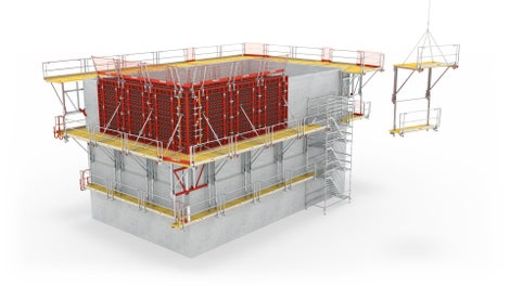 Die FB 180 dient als Arbeits- und Schutzgerüst mit nur drei unterschiedlichen Bühnentypen für sämtliche Bauwerksgeometrien<br/>