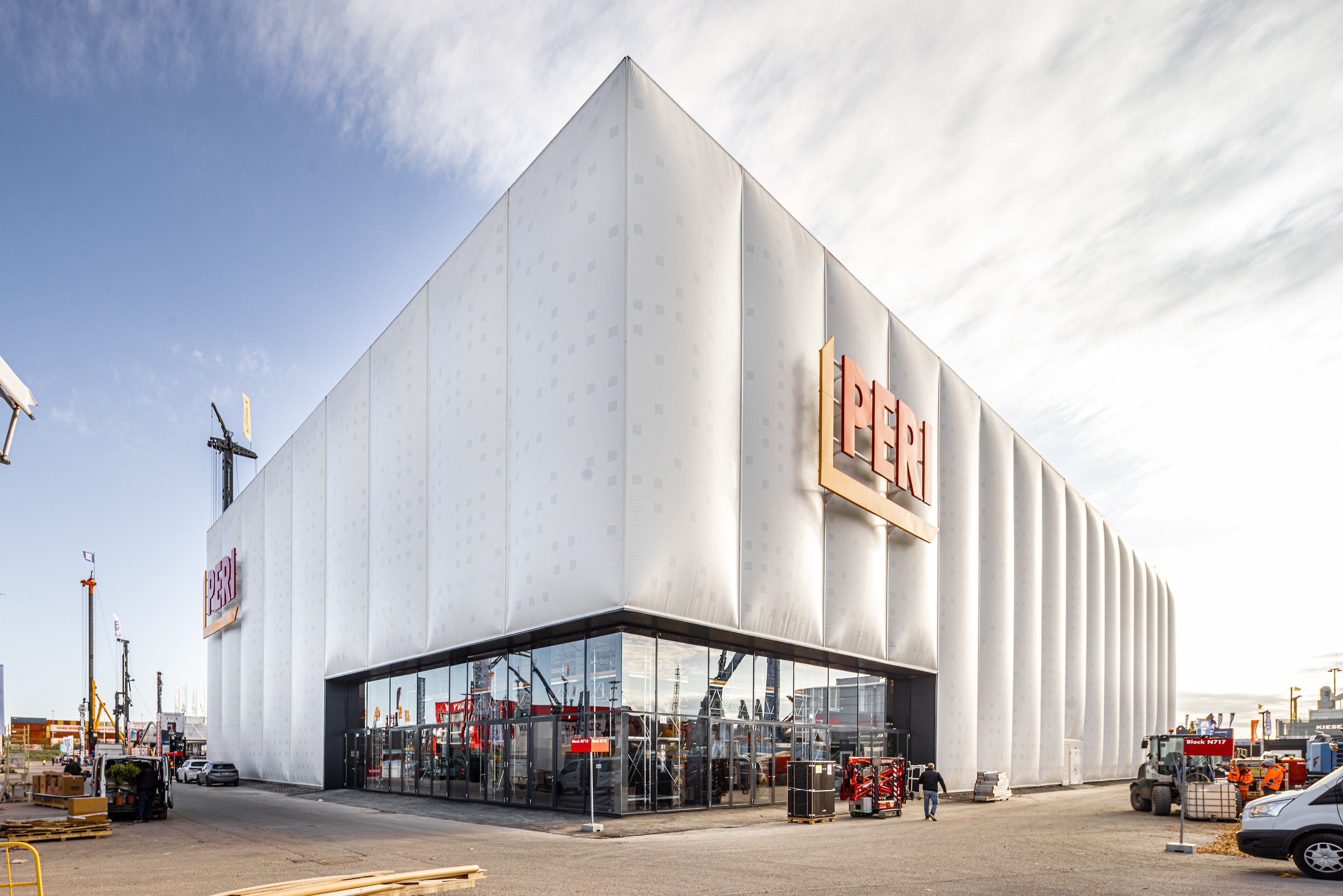 exterior view of the PERI exhibition hall at Bauma 2025