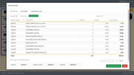 You will be able to see the material list of the comprehensive estimation you generated.