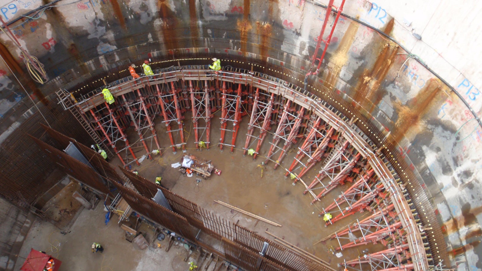 SB Brace Frame Single Sided formwork at ground level in the 36m deep shaft