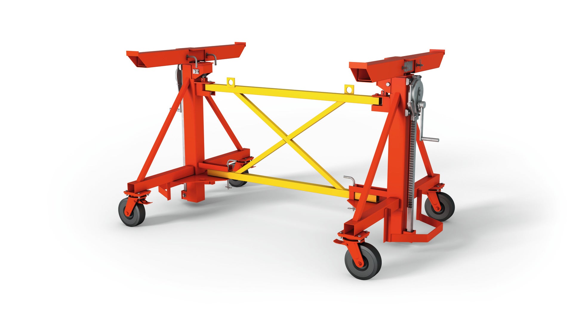 Der Tisch-Umsetzwagen ermöglicht das mühelose Umsetzen und Ausrichten von Deckentischen<br/>