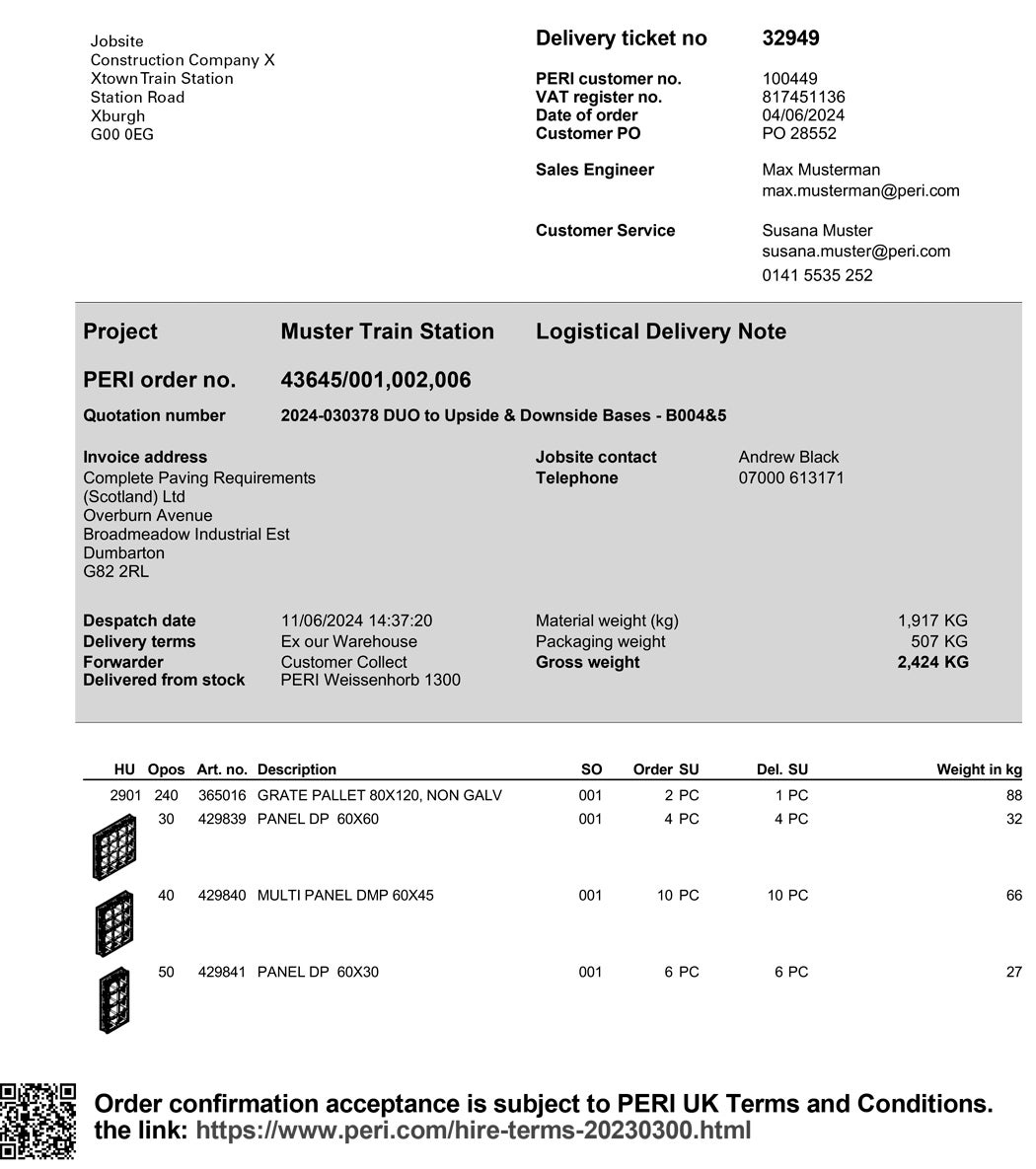 Mobile Logistics Logistischer Lieferschein einer Lieferung aus UK