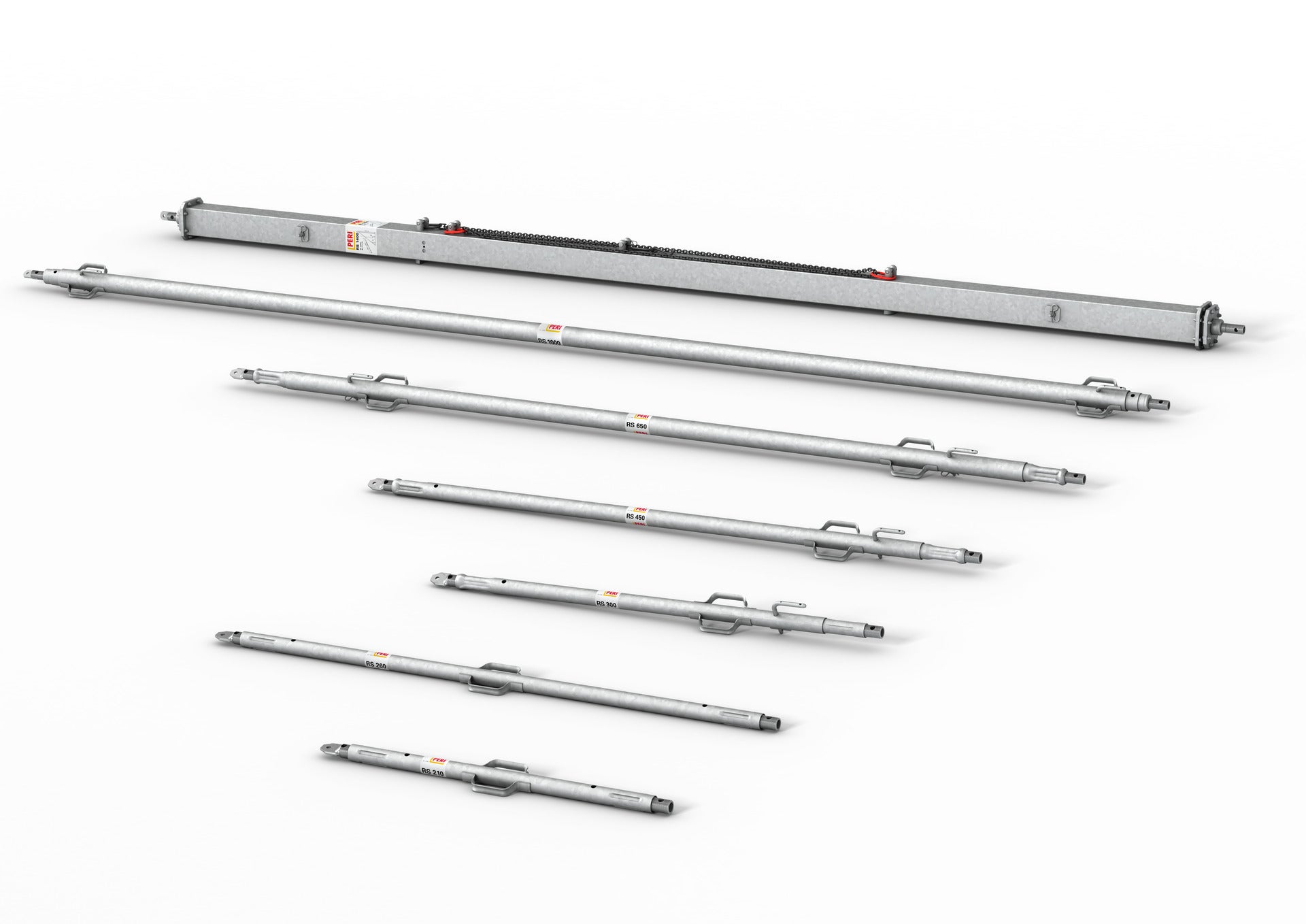 Die Richtstütze RS dient der lotgerechten Ausrichtung und Ableitung von Windlasten bei Wand- und Säulenschalungen, sowie dem Abstützen von Gerüsten <br/>