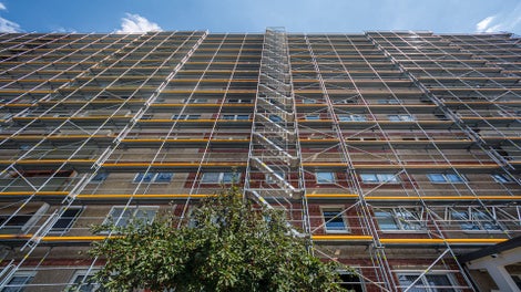 Die Gerüsttreppe ist der ideale Zugang zu höher gelegenen Arbeitsplätzen.<br/>