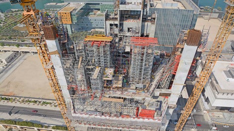 The top of the tower represents a complex structure through its iconic architectural design