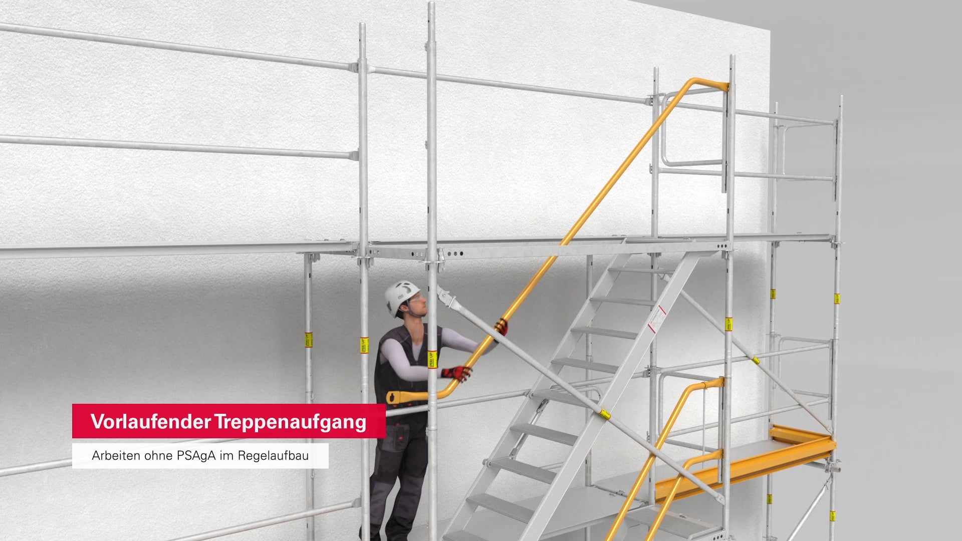 Der Easy Stiel ermöglicht die einfache Anbringung eines vorlaufenden Treppenaufgangs