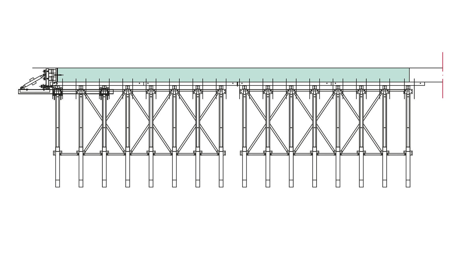 Posizionamento delle puntellazioni di sostegno per una fase di getto con fermagetti frontali e messa in opera degli ancoraggi