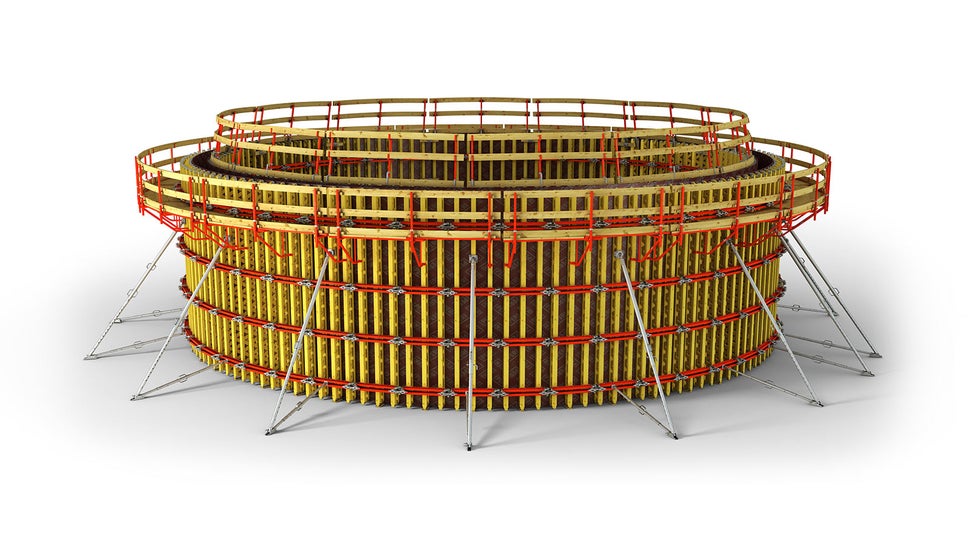 Economical forming without ties, for all radii, also with special formwork<br/>