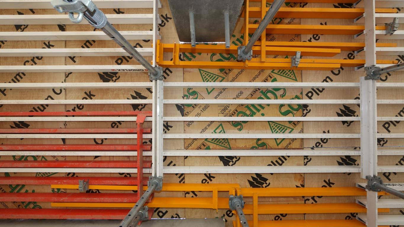 After the GRIDFLEX panels are all set up, the area can be laid out with a free choice of plywood that is simply nailed down directly into the aluminum grid