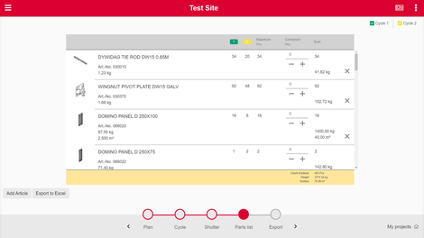 Parts list: The structured parts list for the shuttered DOMINO layout.