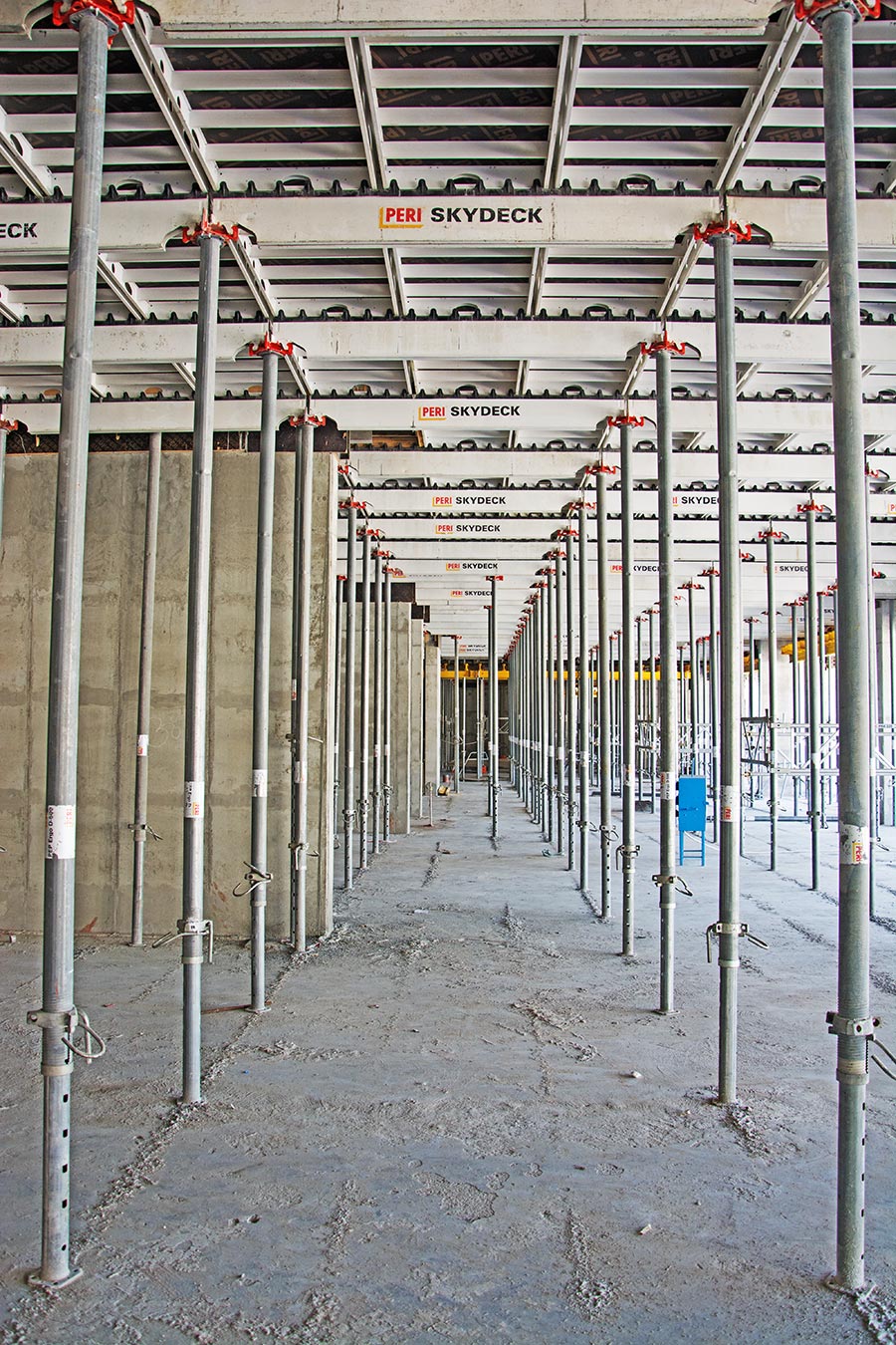 The lightweight SKYDECK slab formwork system used with PEP props in this section of the project.