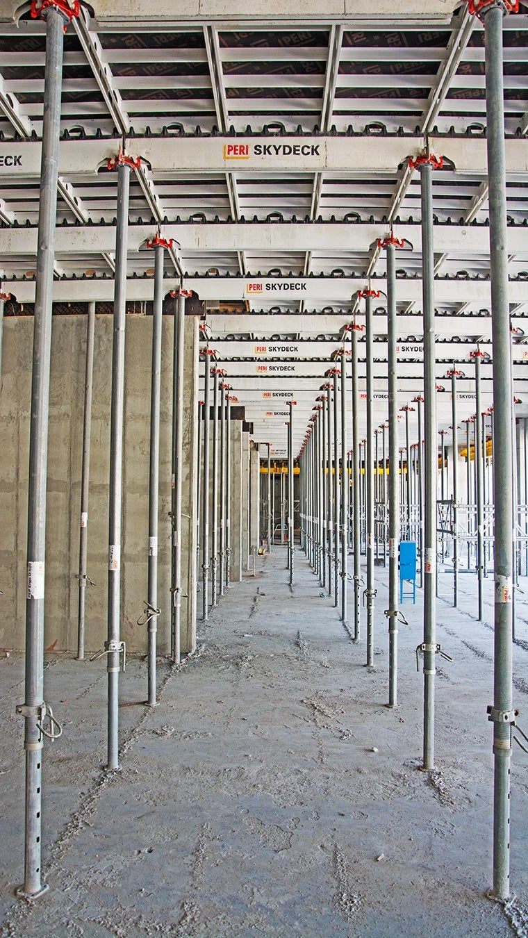 The lightweight SKYDECK slab formwork system used with PEP props in this section of the project.