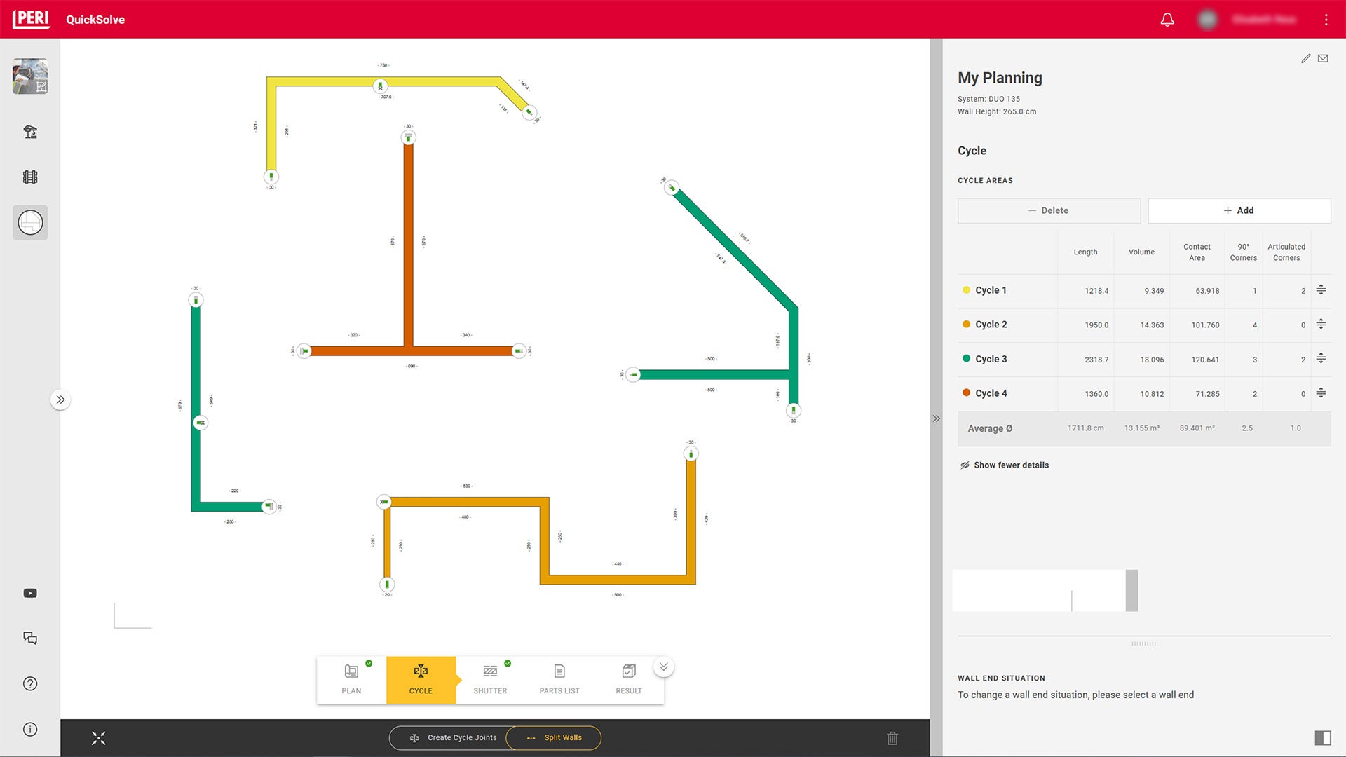 Nach der Eingabe weniger Informationen, wie Grundriss, Wandstärke und Taktlängen, erstellt das Tool automatisch Ihre Wandschalungsplanung in 3D. Sie können dabei bestimmen, ob Ihr eigener Materialbestand bei der Planung berücksichtigt werden soll. Stücklisten, Pläne und Screenshots der Lösung lassen sich einfach als PDF-Datei exportieren.