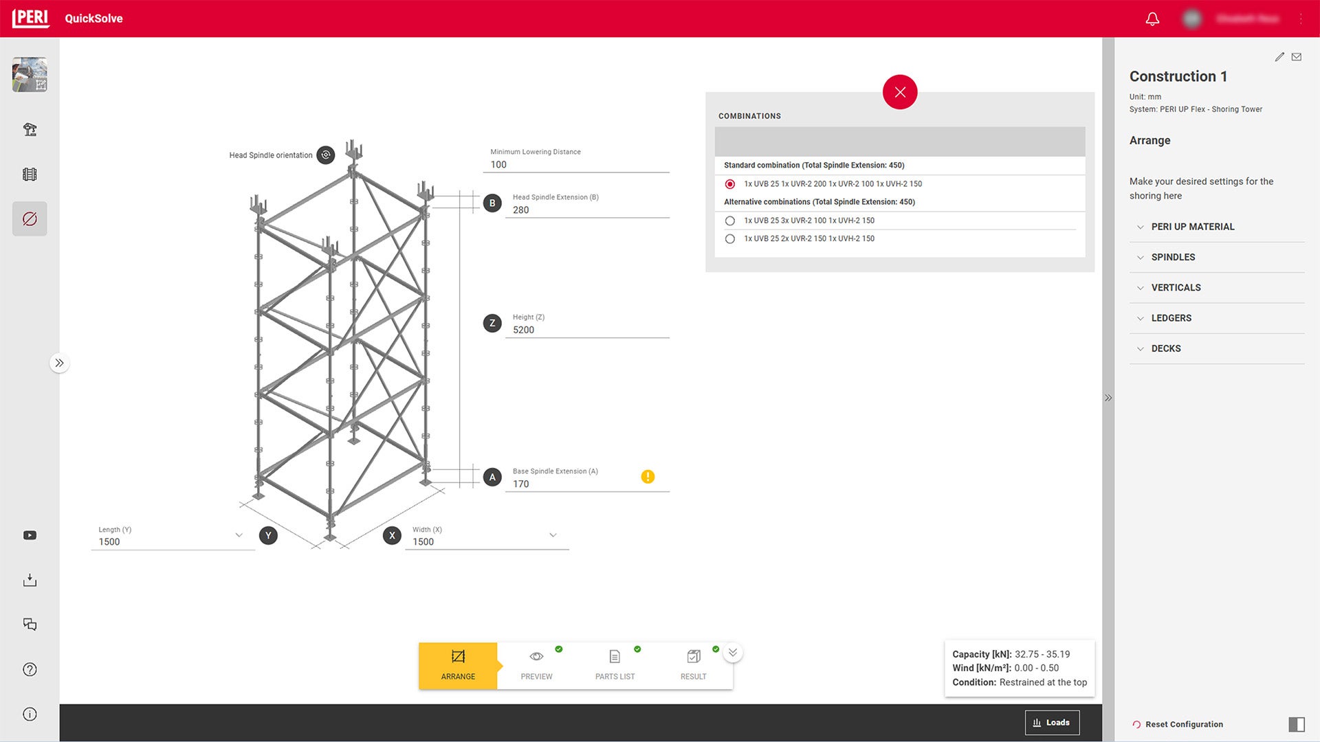 Planifiez en un rien de temps votre étaiement pour votre projet. Grâce à une saisie simple de la géométrie et à la sélection d’options, vous visualisez immédiatement la capacité de charge admissible et pouvez utiliser le système de manière optimale. Grâce à l’aperçu, votre structure est directement visualisée, ce qui facilite le montage.<br/><br/>
