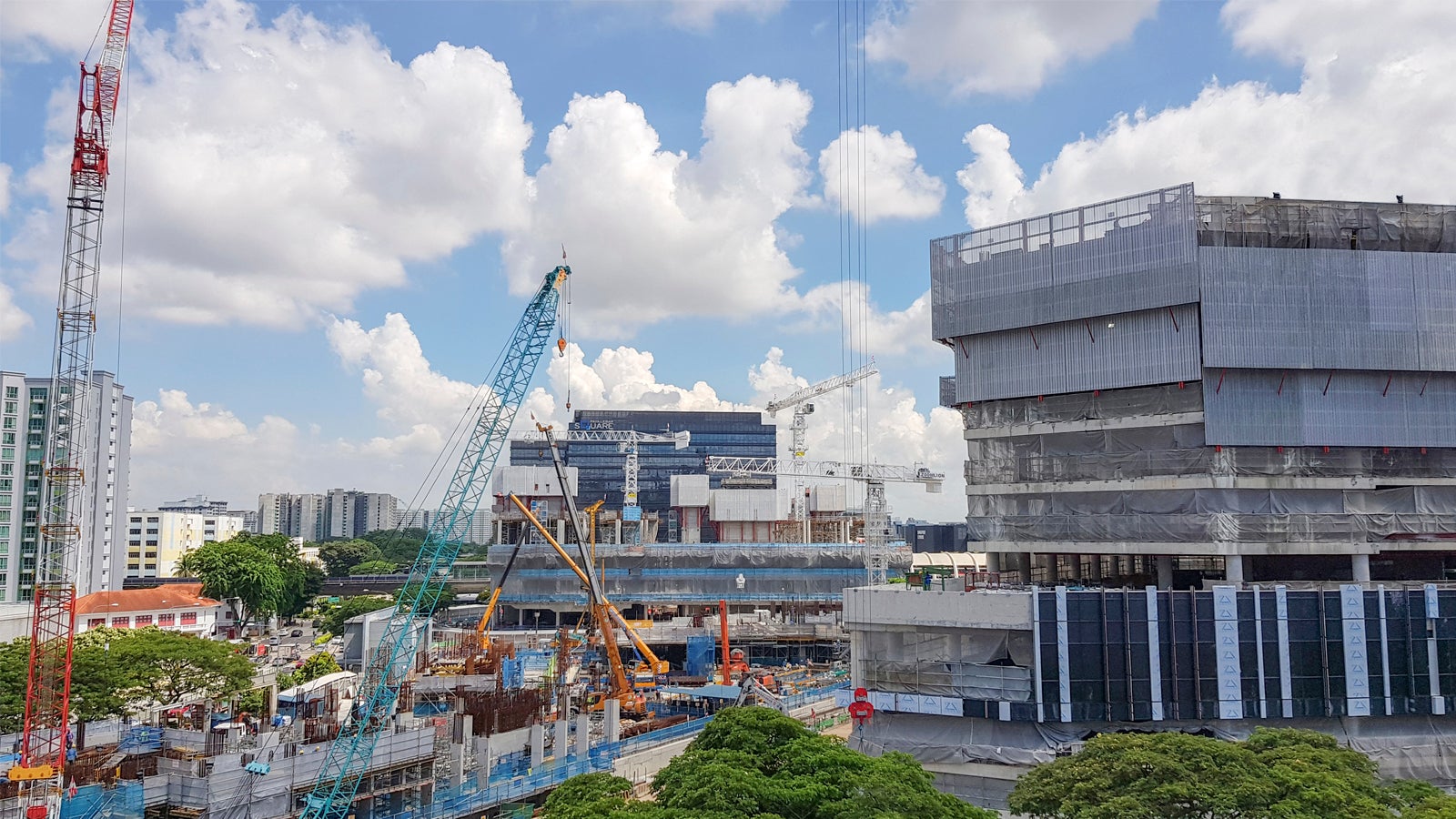 An overview of the big scale Paya Lebar Quarter project. Seen here are Plot A at the background while part of Plot C and Plot D in the foreground.