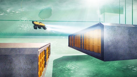 Visualisierung des Absenkens und der Verbindung der Tunnelelemente. <br/>(Illustration: Femern A/S)