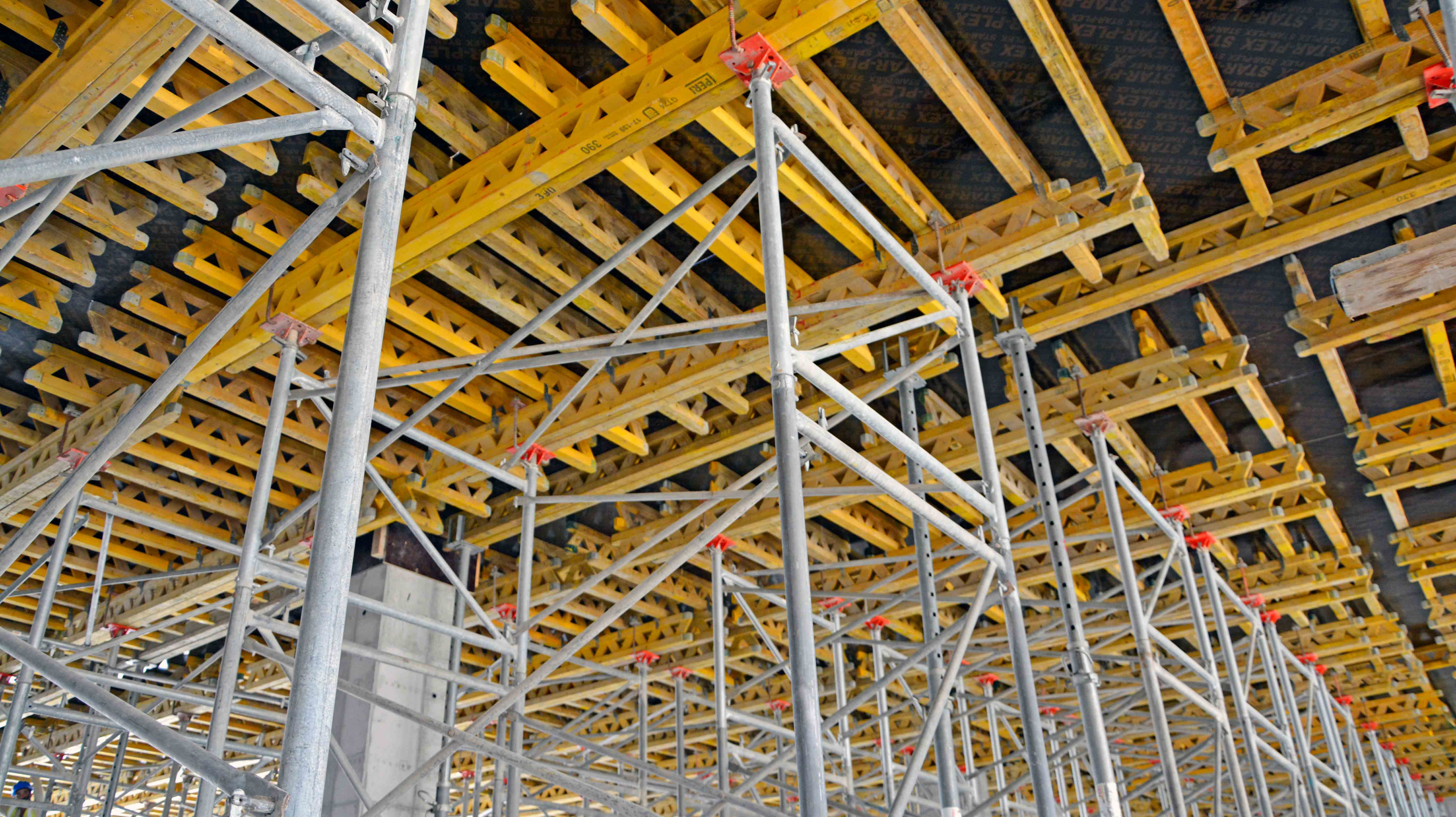 Slabs are poured with GT24 girders and supported by PD8 shoring system