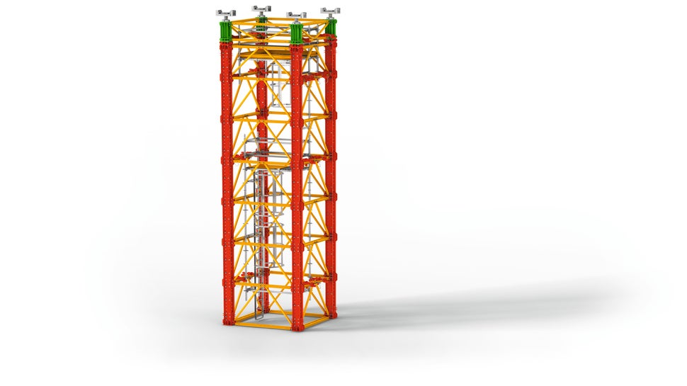 Der VARIOKIT Schwerlastturm ist ein Traggerüstsystem für extrem hohe Traglasten, z.B. im Brückenbau oder Industriebau<br/>